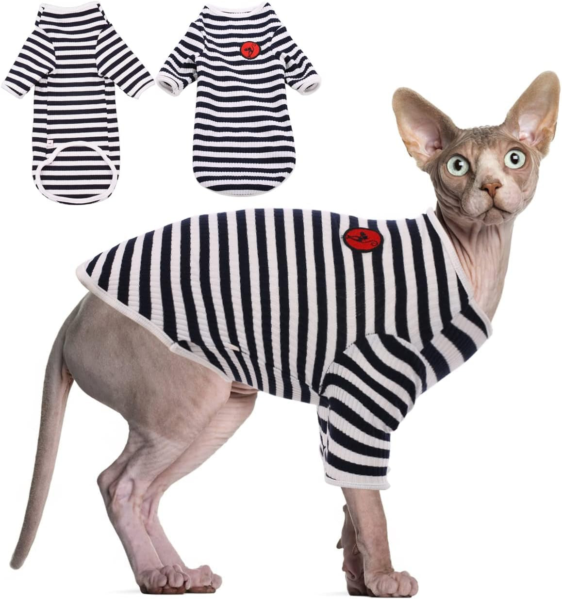 Hairless Cats Shirt Breathable Cat Daily Wear Clothes Stripe Vest Adorable Pajamas Jumpsuit Soft & Skin-Friendly