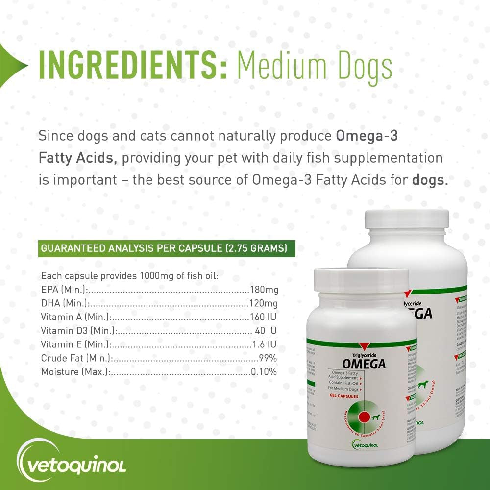 Triglyceride Omega Dog Supplement Capsules, Medium-Breed: 30-60 Lbs, 60Ct