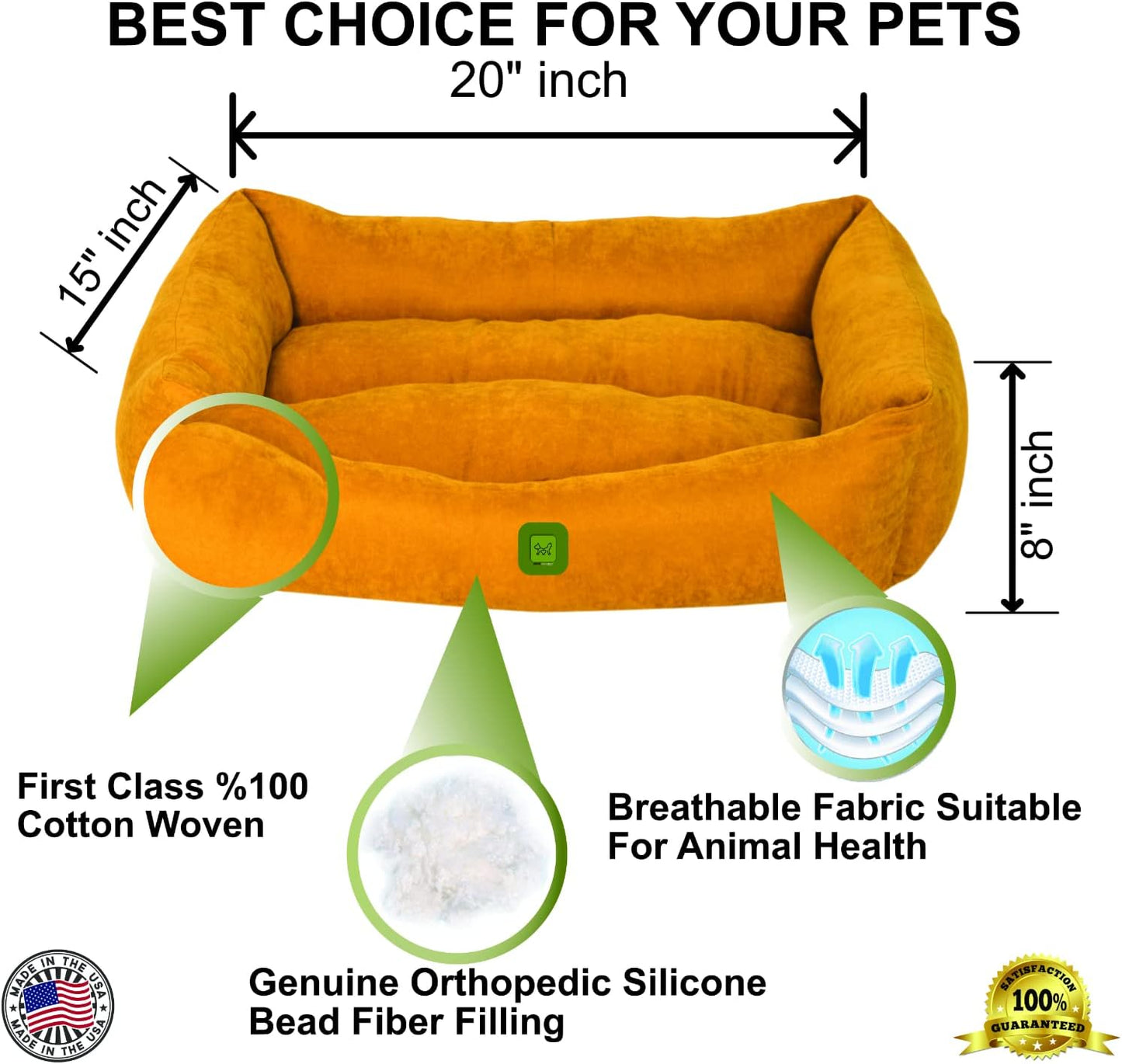 Calming Dog and Cat Bed, Orthopedic Dog Bed, Washable Pet Bed, Dog Bed for Large Dogs, Breathable Fabric, Fiber Filled Bed, Cheerful Colors,(20X15X8, Yellow)