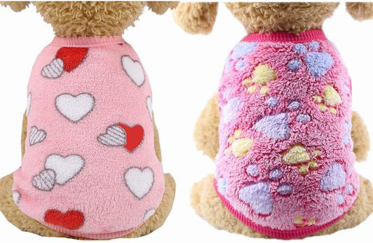 Dog Clothes Set of 2 Pet Clothes for Small Dogs Female Cute Girl Dog Clothes Tiny Dog Sweaters Fleece Cat Sweater Pomeranian Clothes Yorkie (Heart+Paw Print, X-Small)