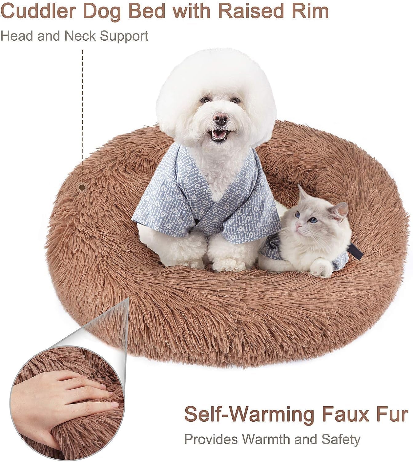 Dog Bed Cat Bed Cushion Donut Bed Faux Fur Cuddler for Dog Cat Improved Sleep Pet Bed Multiple Sizes Machine Washable