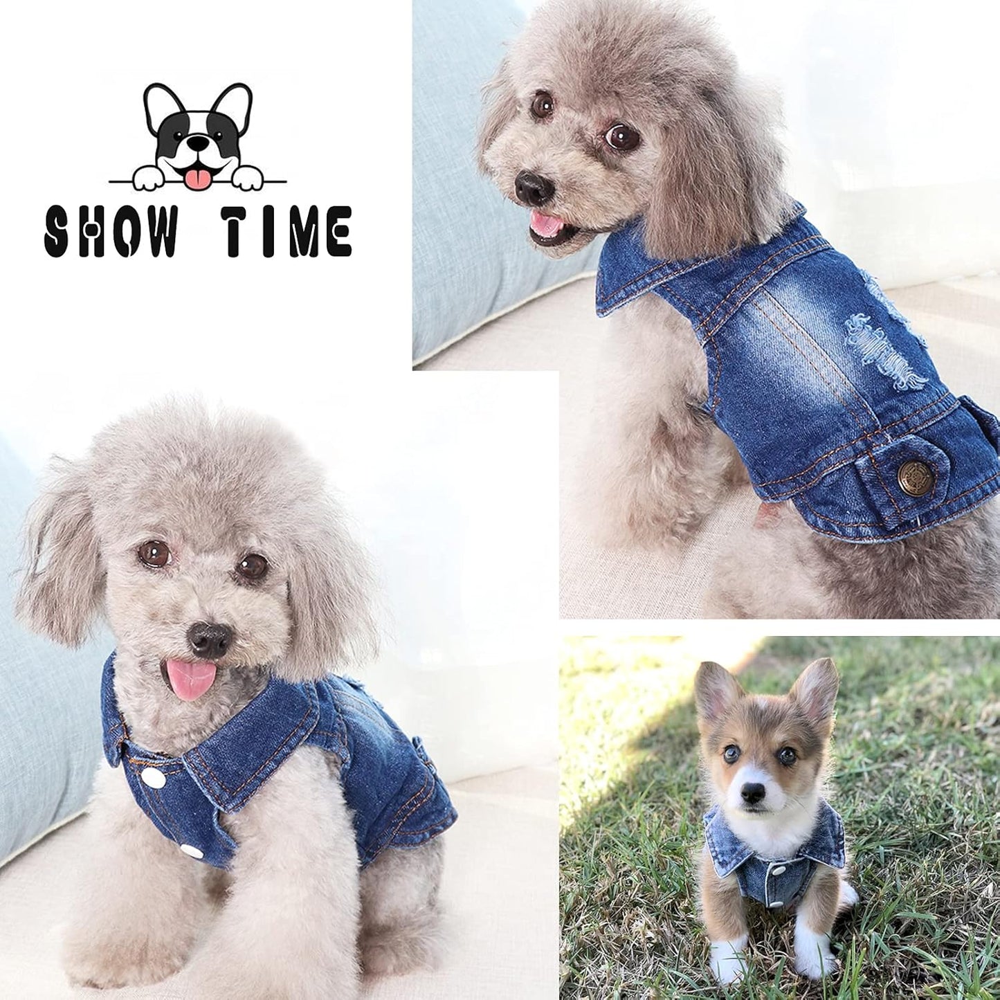 Pet Clothes Dog Jeans Jacket Cool Blue Denim Coat Small Medium Dogs Lapel Vests Classic Hoodies Puppy Blue Vintage Washed Clothes