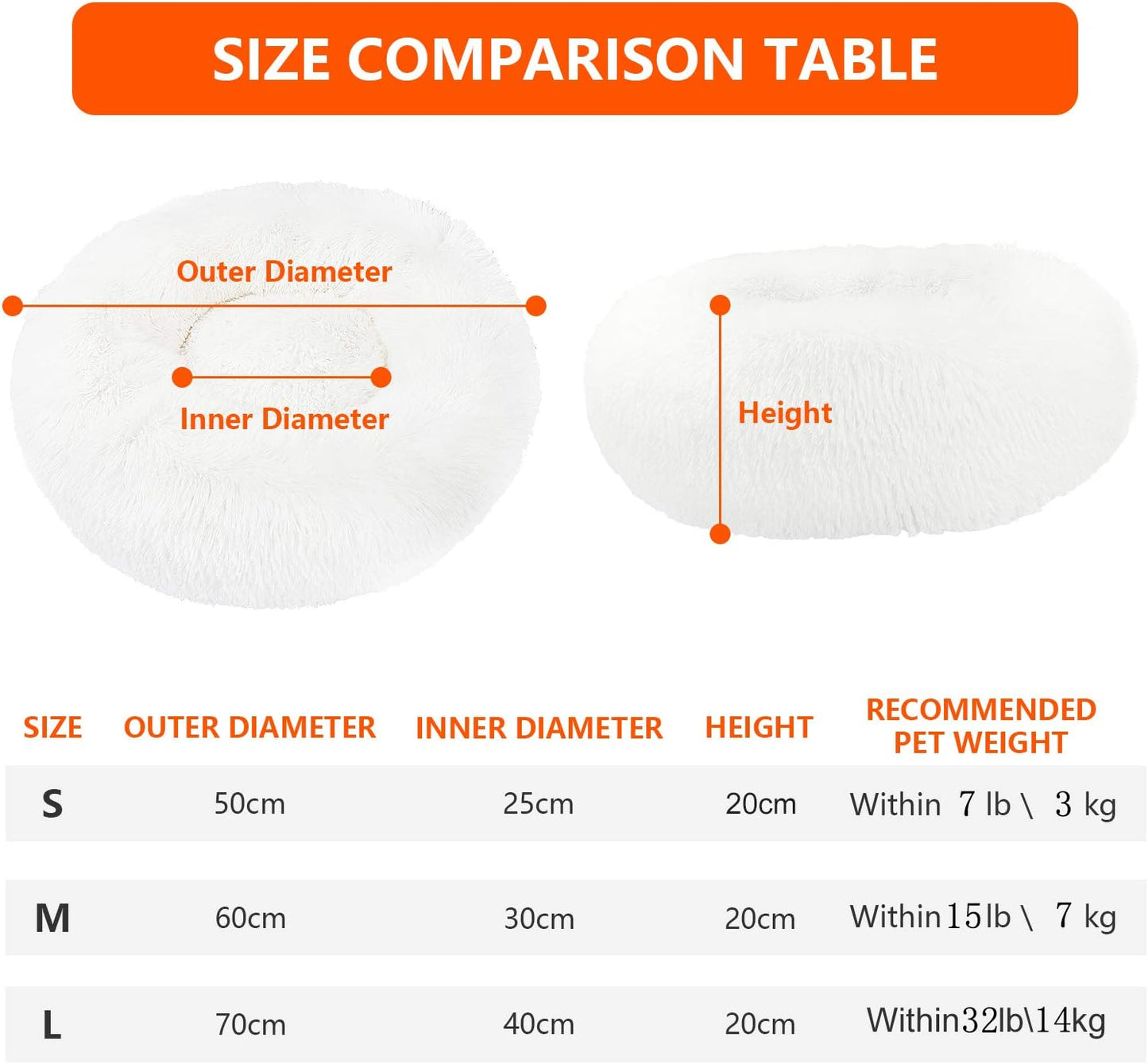 Calming Dog Bed Washable, for Small Medium Large Dogs, Comfortable Donut Cuddler Ultra Soft Warming Indoor round Sleeping Dog Beds White 23.6 Inch