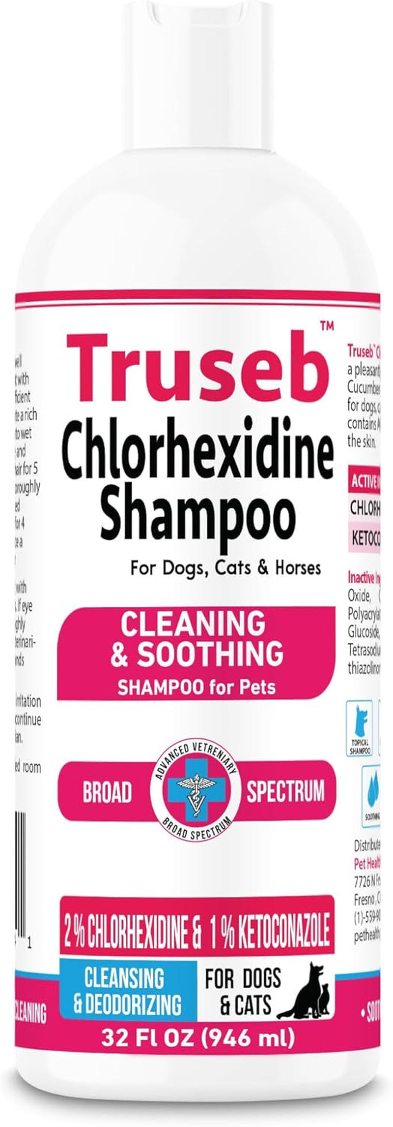 Truseb Topical Ketoconazole and Chlorhexidine Shampoo for Dogs, Cats, and Horses with Aloe - 32 Oz (Ketoconazole & Chlorhexidine Shampoo, 32 Oz)