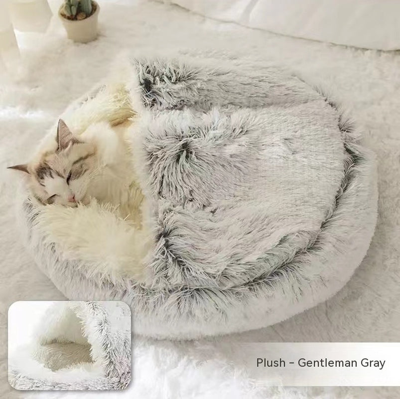 2 in 1 Dog and Cat Bed Pet Winter Bed round Plush Warm Bed House Soft Long Plush Pets Bed Pet Products