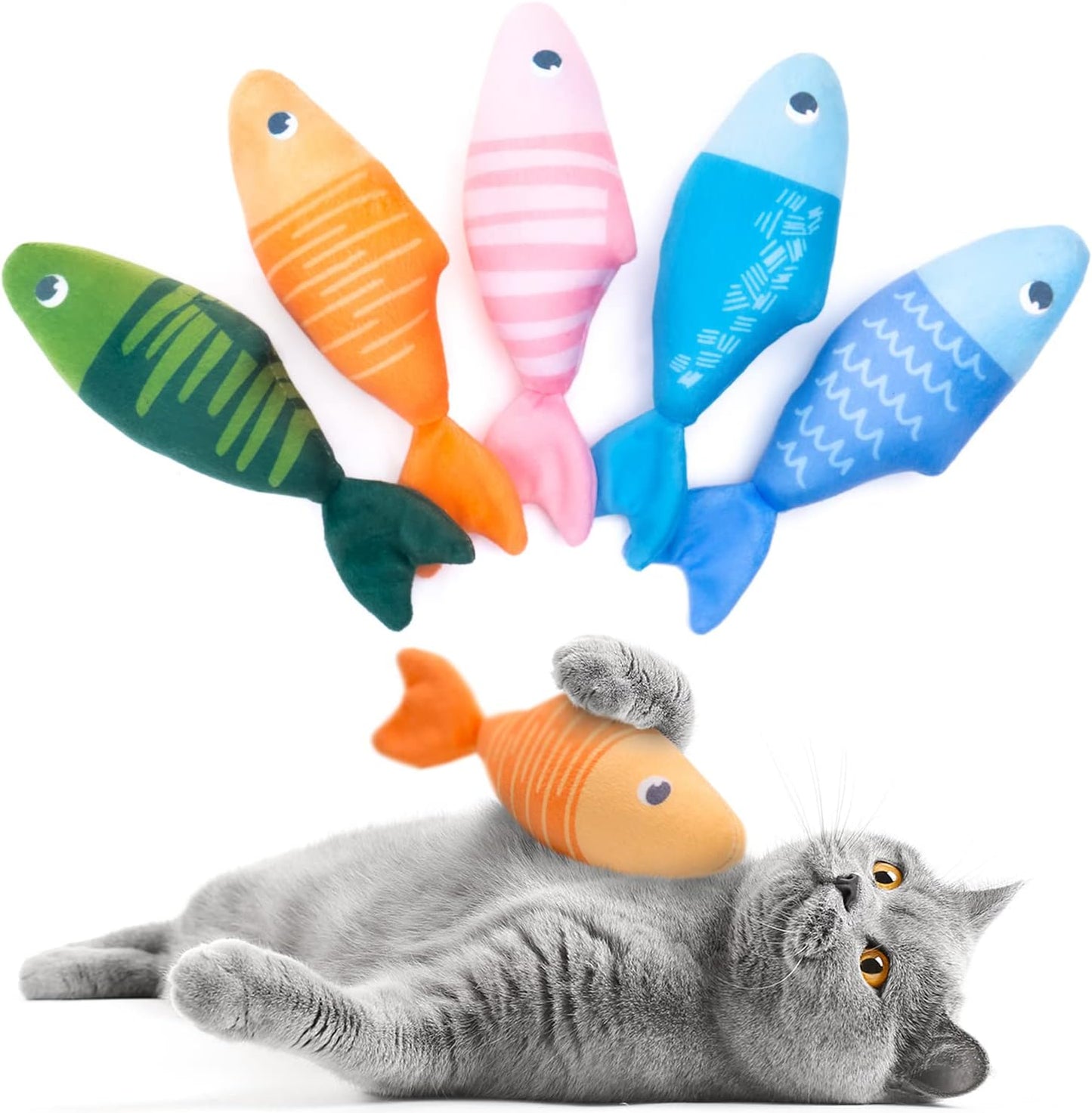 Catnip Filled Long-Lasting Cat Toys 5 Piece Set (Fish)