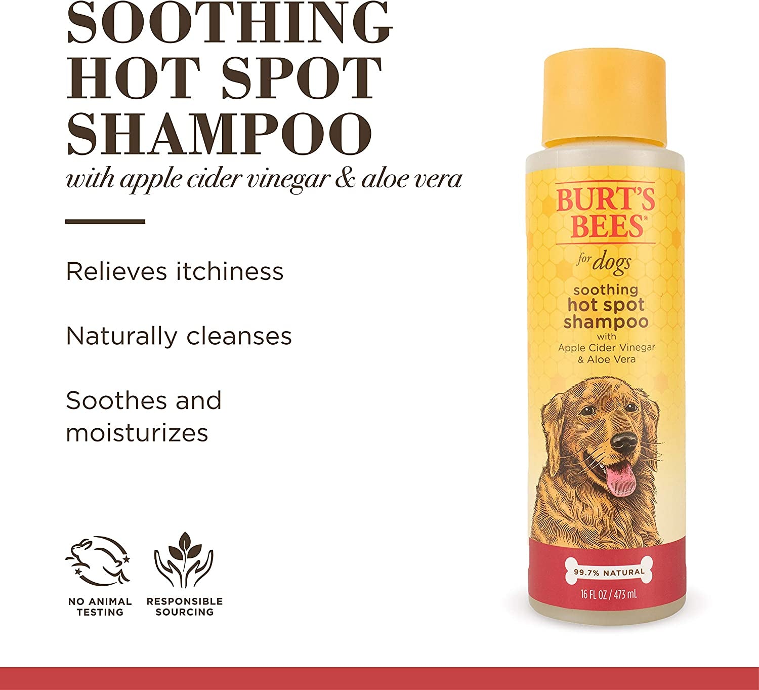 Naturally Derived Soothing Hot Spot Shampoo with Apple Cider Vinegar and Aloe Vera - Itch and Hot Spot Relieving Shampoo for All Dogs - Made in USA, 16 Oz