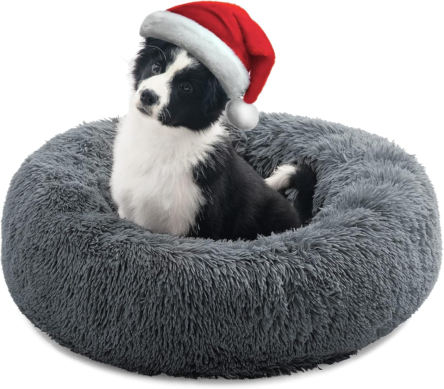 Anti-Anxiety Donut Cat & Dog Bed - Round, Cozy, Soft, Plush, Washable, 20X20Inch Dark Grey