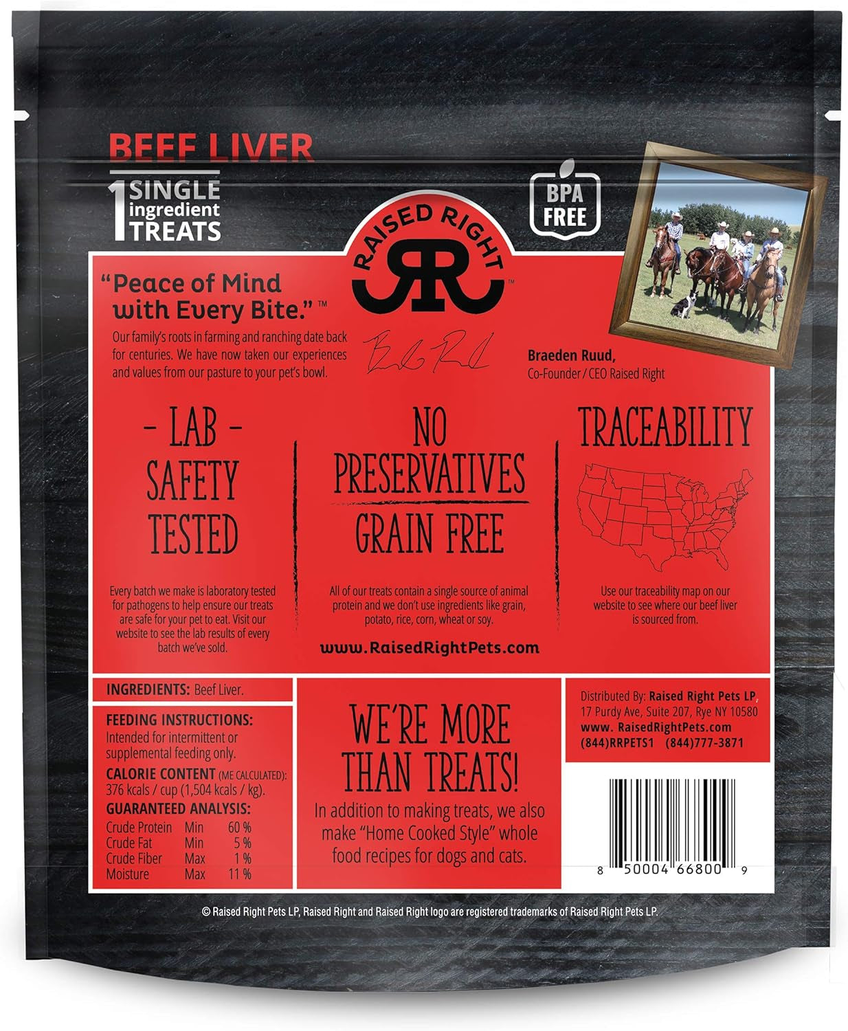 Raised Right Beef Meat Bites, Single Ingredient Liver Treats for Dogs & Cats - 5 Oz. Bag