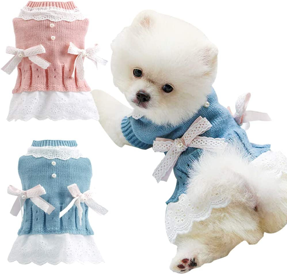 Girl Dog Clothes Knitted Dog Dress - Knit Pet Sweaters Clothes for Pets,Small Dog Clothes, Pet Clothes Hoodie,Sweater,Coats(M, Pink)