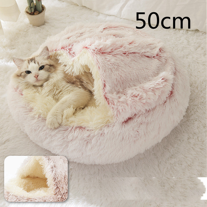 2 in 1 Dog and Cat Bed Pet Winter Bed round Plush Warm Bed House Soft Long Plush Pets Bed Pet Products