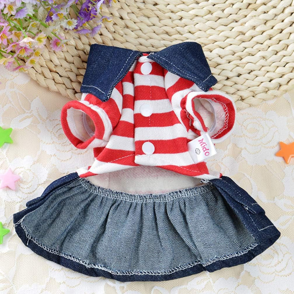 Denim Dog Dress - Cute Red Stripe Plush Bear Pet Skirt, Pet Clothes for Small Medium Large Dogs Puppy, Pet Costumes