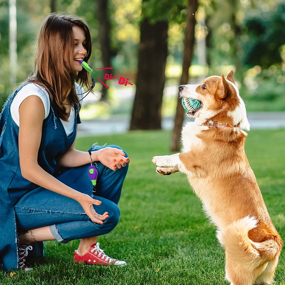 Dog Clickers for Training and Dog Whistle 2 in 1 with Wrist Strap-Puppy Training Clickers Pet Training Clicker for Cats Birds Horses-2Pcs