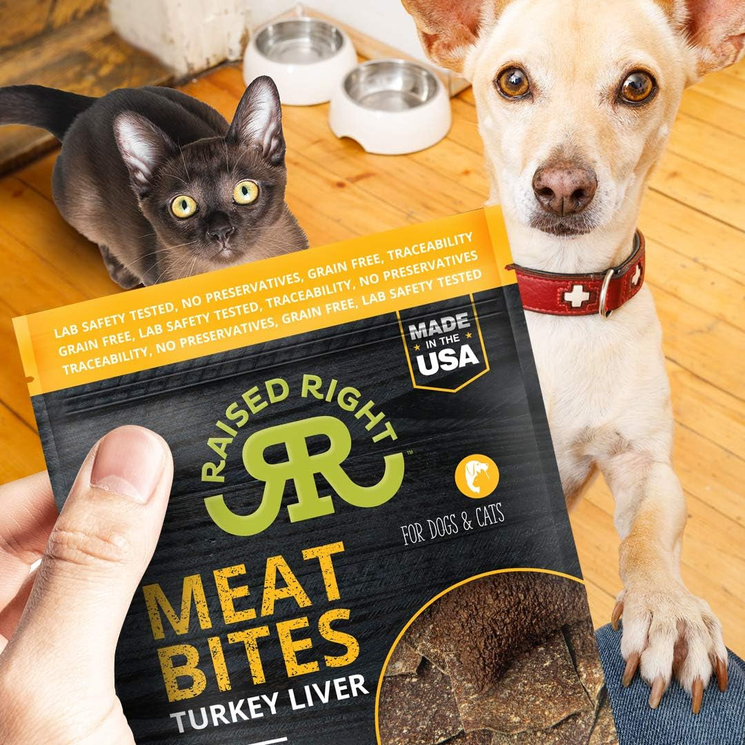 Raised Right Turkey Meat Bites, Single Ingredient Liver Treats for Dogs & Cats - 5 Oz. Bag