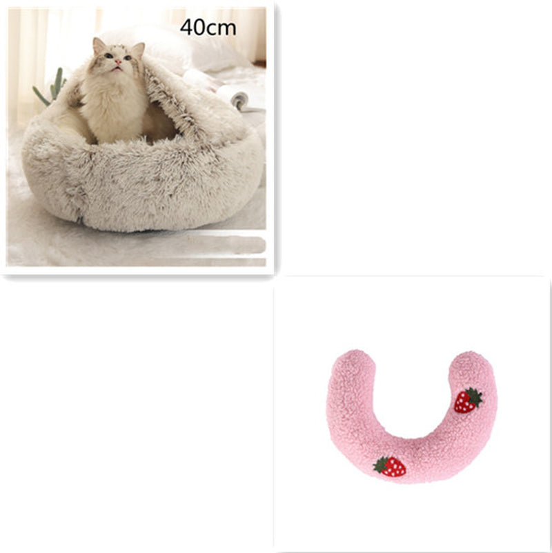 2 in 1 Dog and Cat Bed Pet Winter Bed round Plush Warm Bed House Soft Long Plush Pets Bed Pet Products