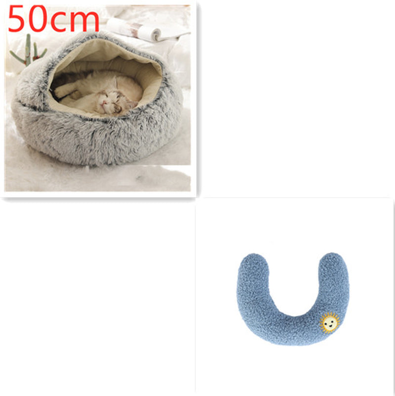 2 in 1 Dog and Cat Bed Pet Winter Bed round Plush Warm Bed House Soft Long Plush Pets Bed Pet Products