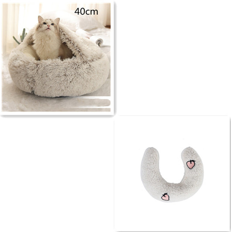 2 in 1 Dog and Cat Bed Pet Winter Bed round Plush Warm Bed House Soft Long Plush Pets Bed Pet Products