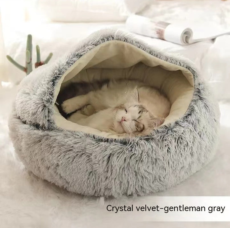 2 in 1 Dog and Cat Bed Pet Winter Bed round Plush Warm Bed House Soft Long Plush Pets Bed Pet Products