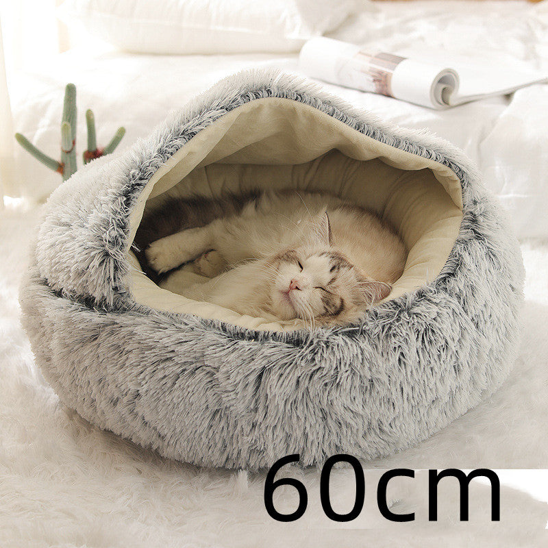 2 in 1 Dog and Cat Bed Pet Winter Bed round Plush Warm Bed House Soft Long Plush Pets Bed Pet Products