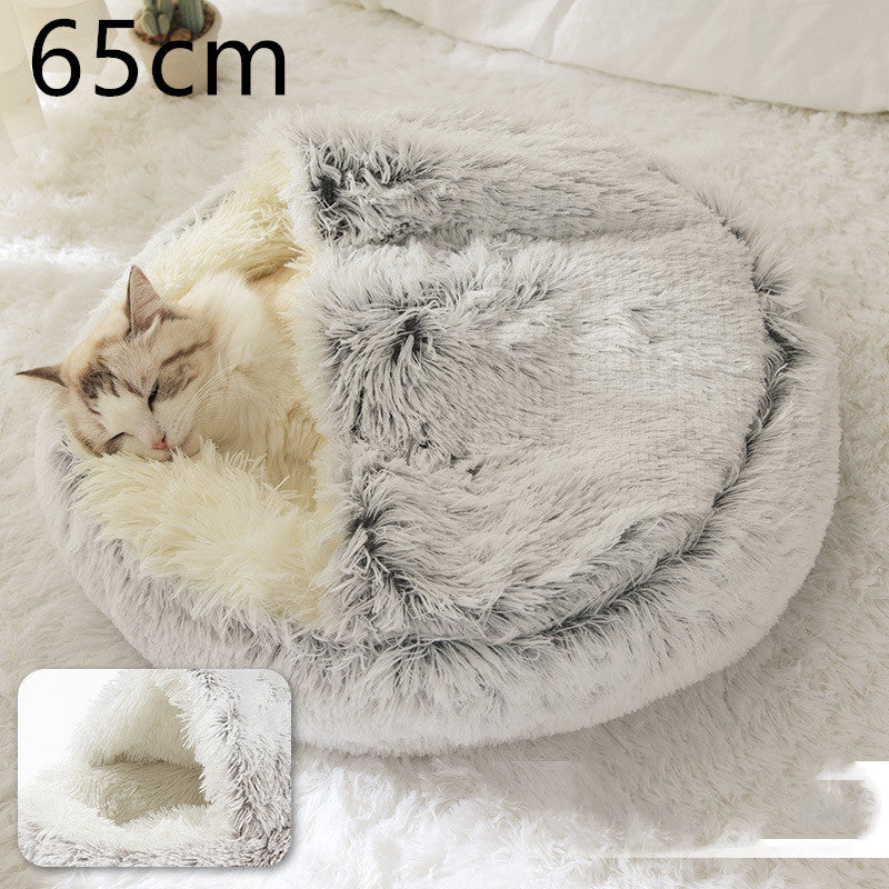 2 in 1 Dog and Cat Bed Pet Winter Bed round Plush Warm Bed House Soft Long Plush Pets Bed Pet Products