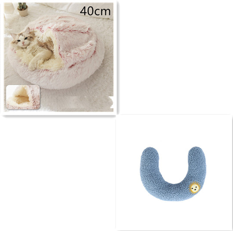 2 in 1 Dog and Cat Bed Pet Winter Bed round Plush Warm Bed House Soft Long Plush Pets Bed Pet Products