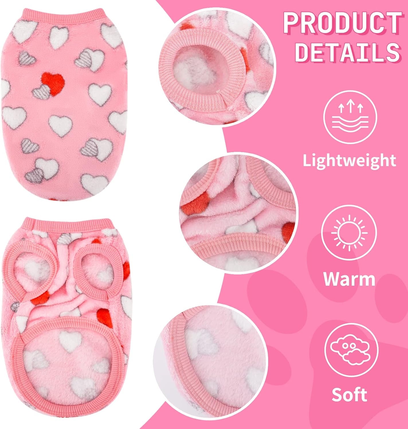 Dog Clothes Set of 2 Pet Clothes for Small Dogs Female Cute Girl Dog Clothes Tiny Dog Sweaters Fleece Cat Sweater Pomeranian Clothes Yorkie (Heart+Paw Print, X-Small)