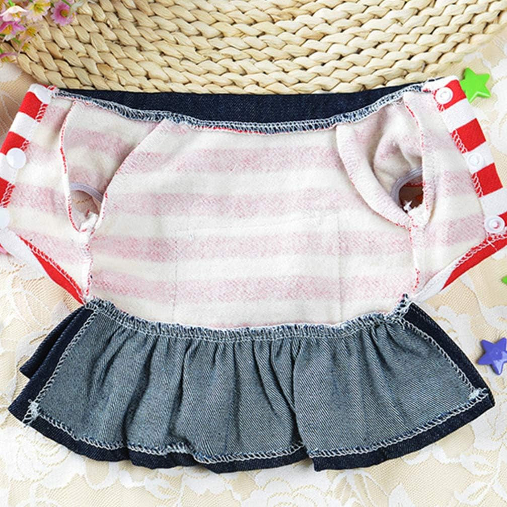 Denim Dog Dress - Cute Red Stripe Plush Bear Pet Skirt, Pet Clothes for Small Medium Large Dogs Puppy, Pet Costumes