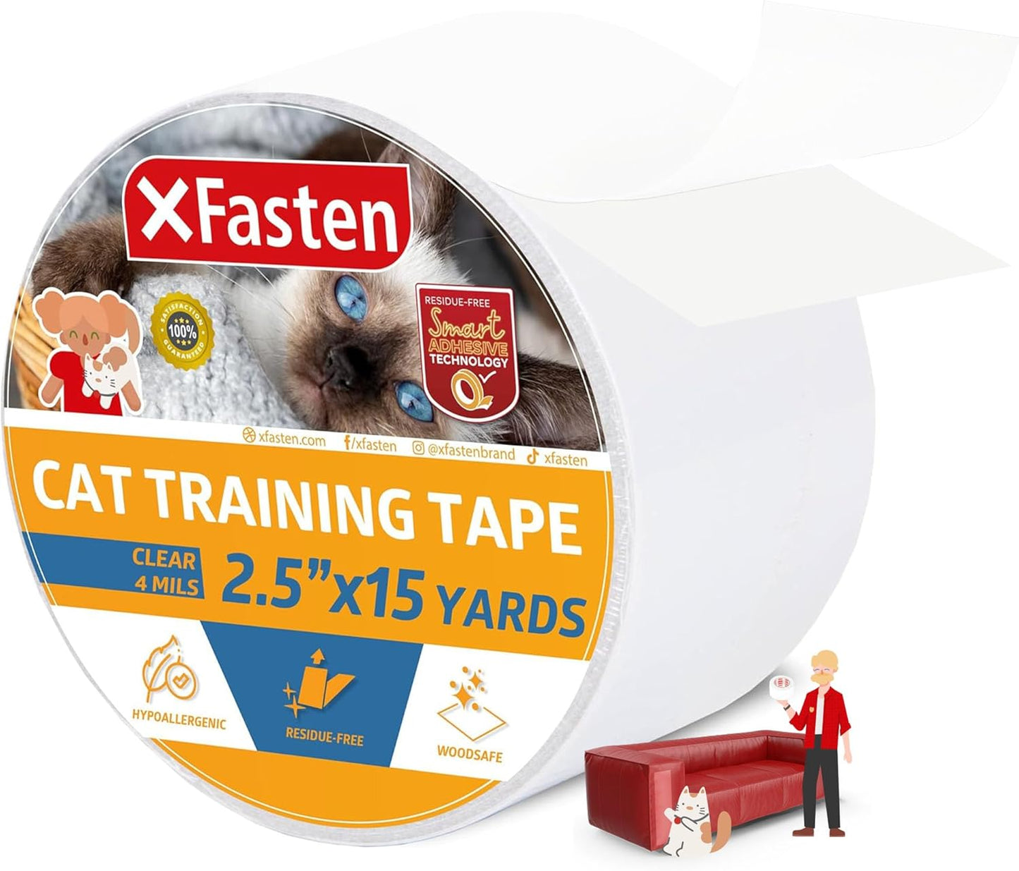 Anti-Scratch Cat Training Tape, Clear, 2.5-Inches X 15 Yards (Single Roll)