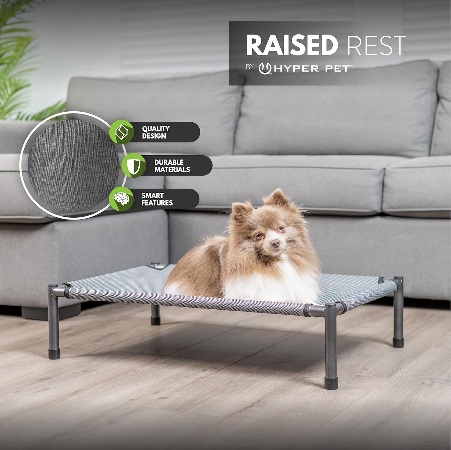 Raised Rest Deluxe Elevated Dog Bed (Outdoor Dog Bed That Has a Washable Dog Bed Cover - Great Raised Dog Bed, Small Dog Bed-Medium Dog Bed) 30" X20'X6.99 Holds 70 Lbs,Grey