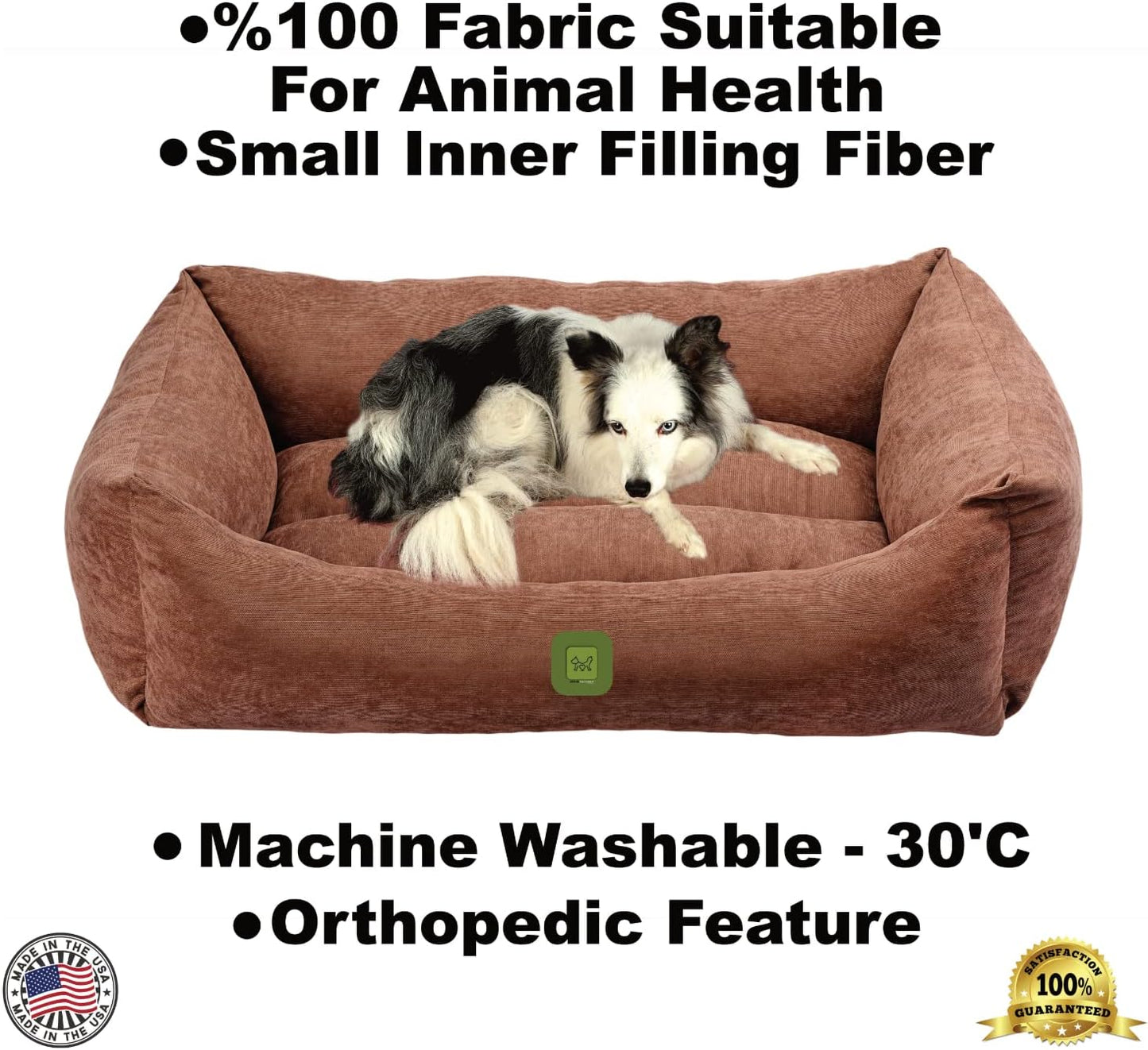 Calming Dog and Cat Bed, Orthopedic Dog Bed, Washable Pet Bed, Dog Bed for Large Dogs, Breathable Fabric, Fiber Filled Pet Bed, Cheerful Colors, Bed for Small and Medium Dogs, (25X18X9, Brown)