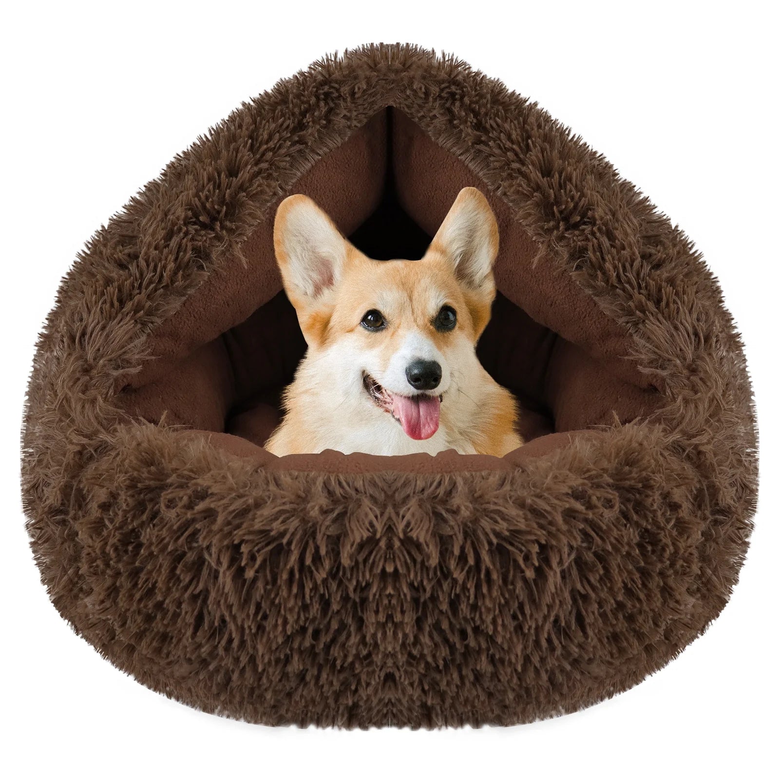 Round Dog Cave Bed - Self Warming Dog Bed, Pet Bed, Cat Bed, Pet House for Small Dogs Cats, Brown