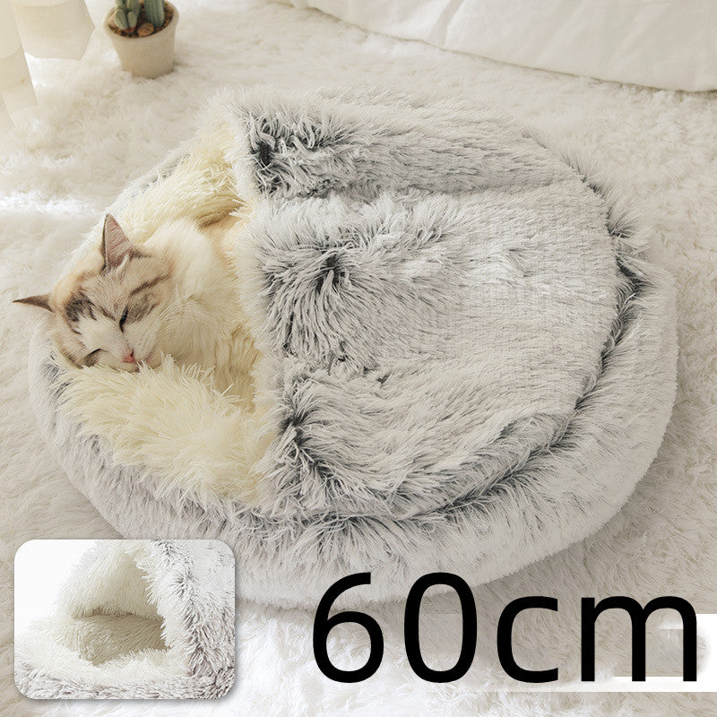 2 in 1 Dog and Cat Bed Pet Winter Bed round Plush Warm Bed House Soft Long Plush Pets Bed Pet Products