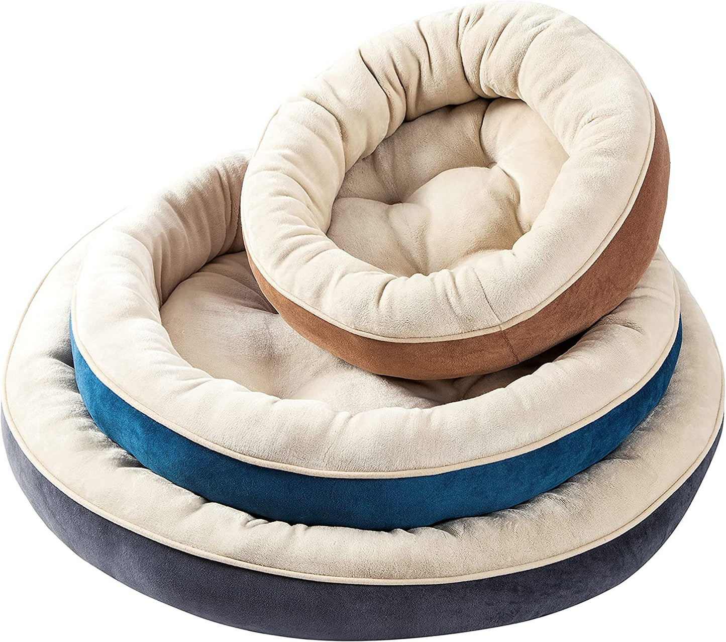 Round Bolster Dog or Cat Bed Donut Pet Bed Pet Supplies Machine Washable Pet Sofa 28X28 Brown