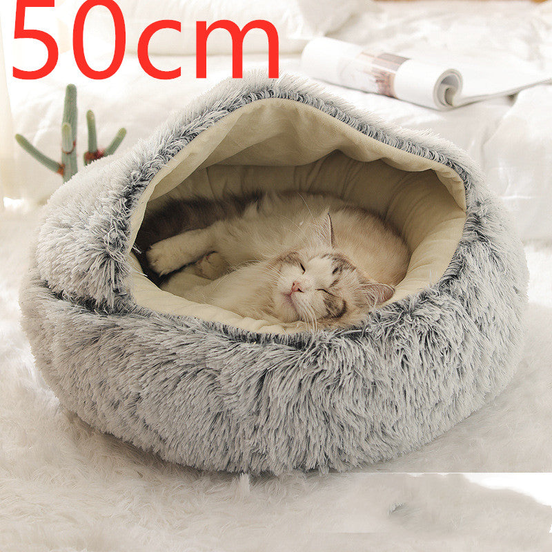 2 in 1 Dog and Cat Bed Pet Winter Bed round Plush Warm Bed House Soft Long Plush Pets Bed Pet Products