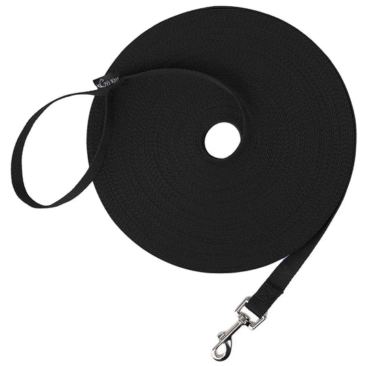 Long Dog Leash Obedience Recall Training Agility Lead - 15Ft 20Ft 30Ft 50Ft 100Ft Training Leash - Great for Training, Play, Camping, or Backyard - Black 15Ft