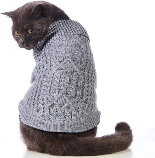 Cat Sweater Keep Your Pets Cozy, 16 Color Turtleneck Knitted Sleeveless Dog Sweater, Winter Outfits for Cats & Small Dogs during Cold Seasons (Medium, Grey)