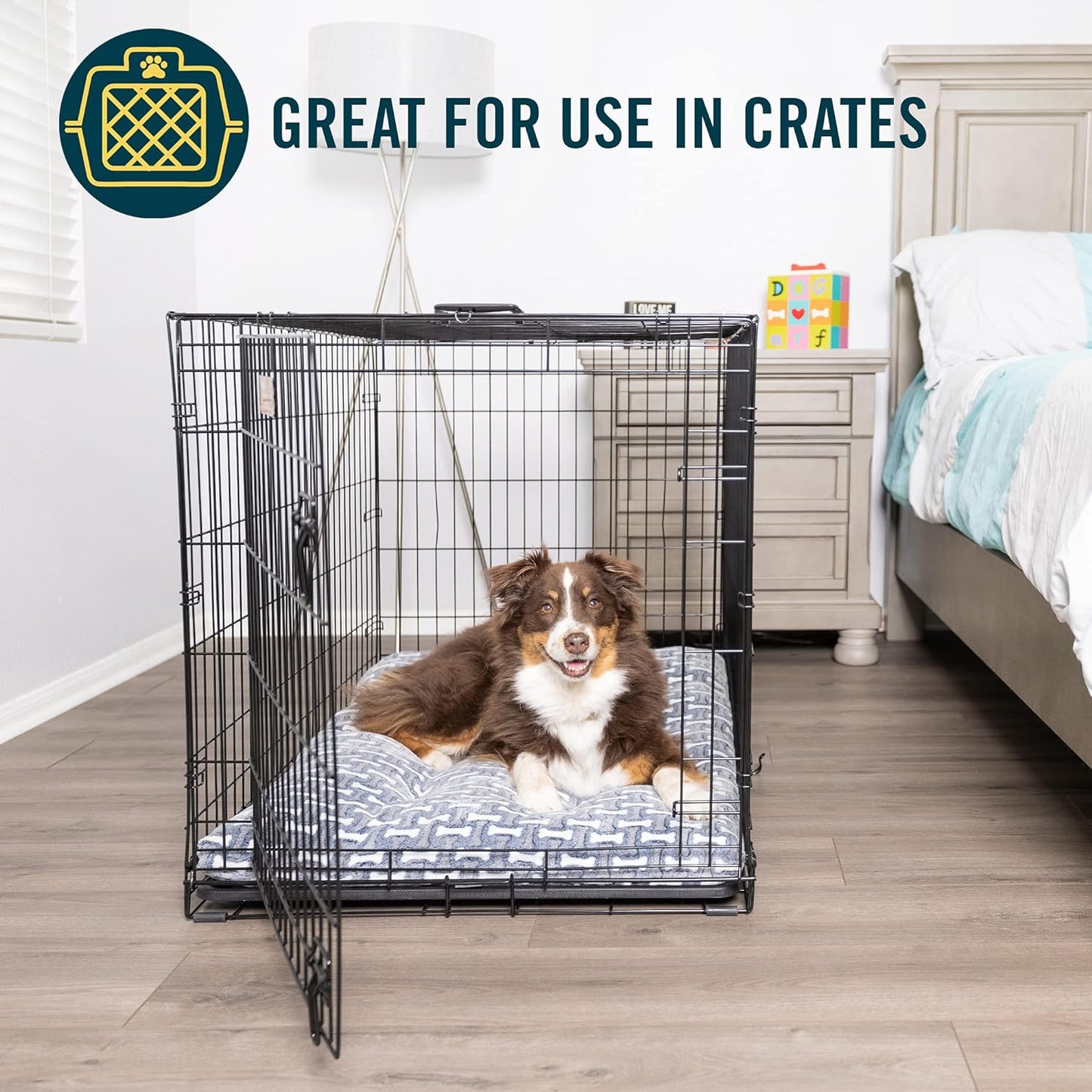 Bone Designed Dog Mat, Dog Bed & Crate Mat (Plush & Versatile Washable Dog Bed Perfect Dog Crate Mat and Calming Dog Bed) Large Dog Bed Size Measures 24" X 36"