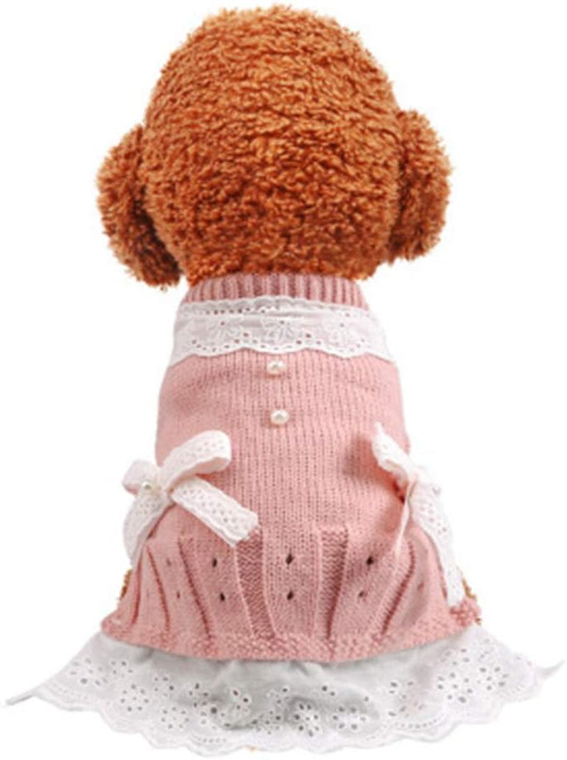 Girl Dog Clothes Knitted Dog Dress - Knit Pet Sweaters Clothes for Pets,Small Dog Clothes, Pet Clothes Hoodie,Sweater,Coats(M, Pink)