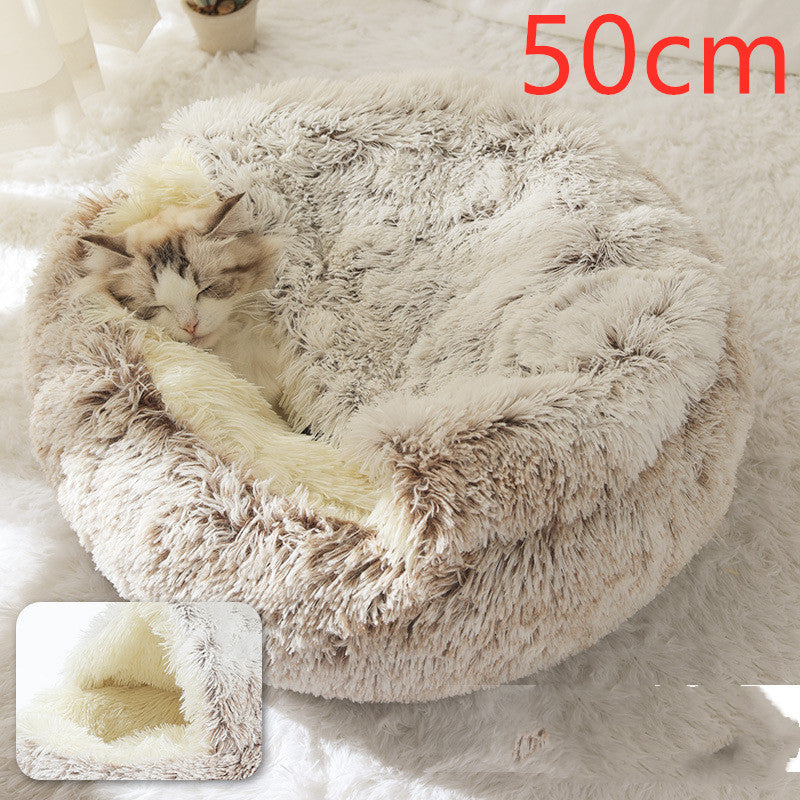 2 in 1 Dog and Cat Bed Pet Winter Bed round Plush Warm Bed House Soft Long Plush Pets Bed Pet Products