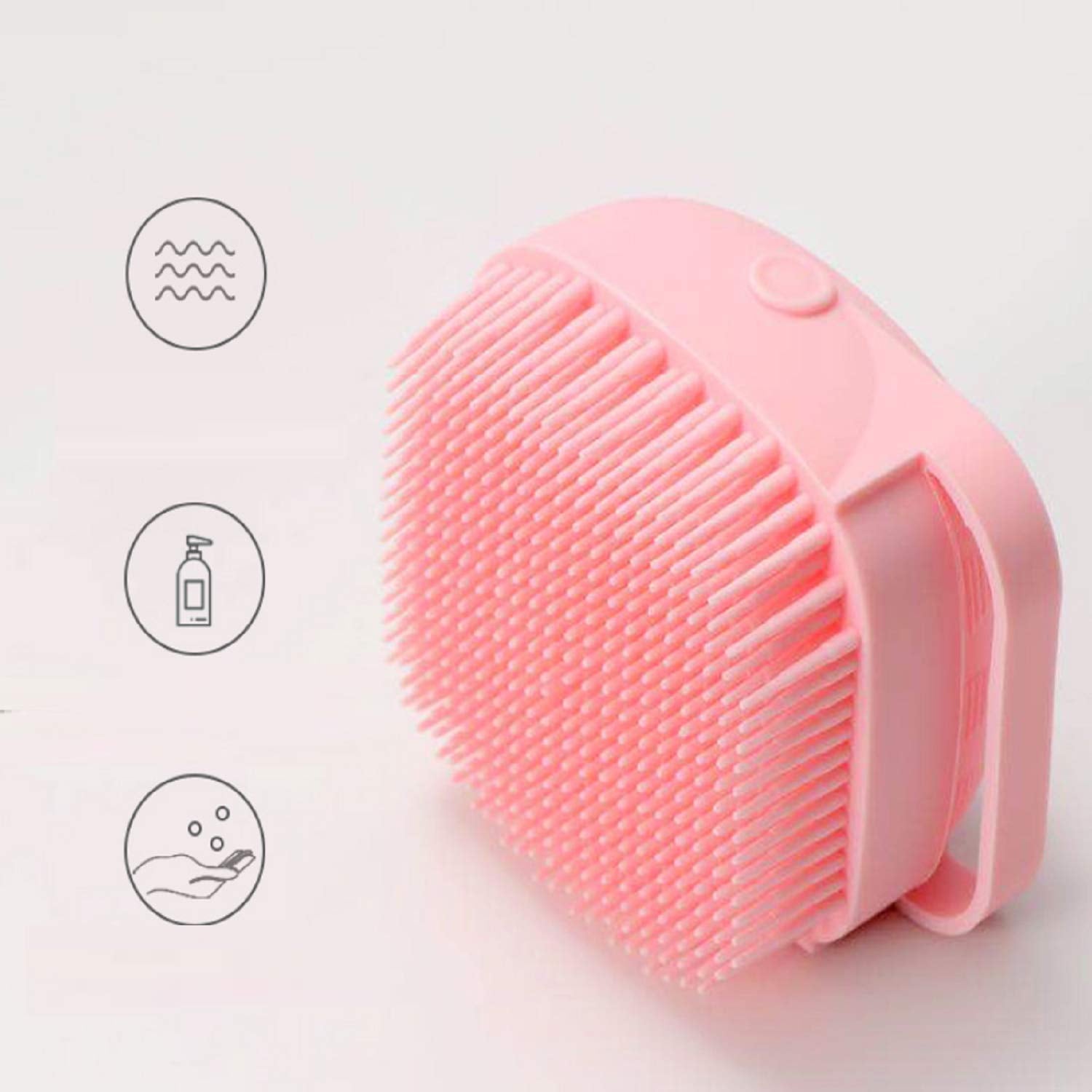 Dogs and Cats Bath Brush Holding Large Capacity Shampoo Silicone Bristles Perfect for Washing, Massaging, Remove Loose Fur for All Dog Cat Coat Types (Pink)