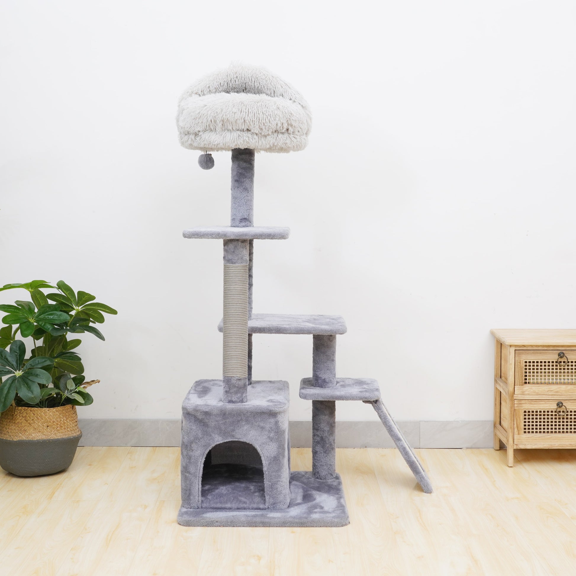 4-Level Grey Cat Tree with Condo and Scratching Pad, 48'' Height