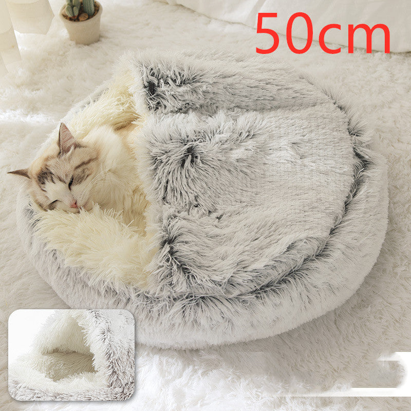 2 in 1 Dog and Cat Bed Pet Winter Bed round Plush Warm Bed House Soft Long Plush Pets Bed Pet Products