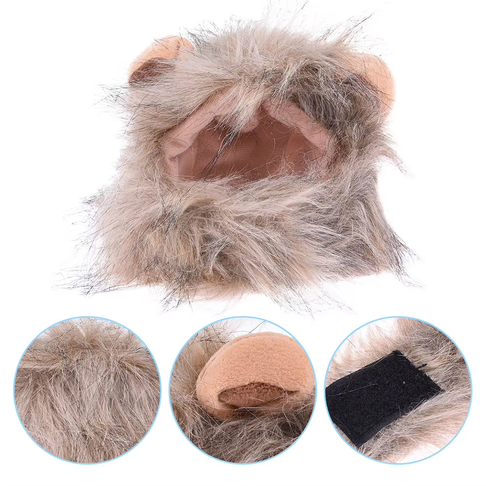 Funny Cute Pet Costume Cosplay Lion Mane Wig Cap Hat for Cat Halloween Xmas Clothes Fancy Dress with Ears Autumn Winter