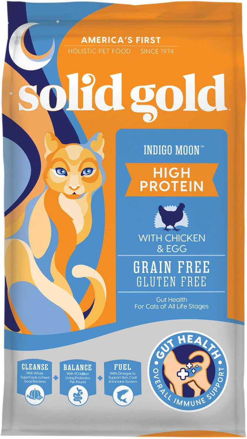 High Protein Dry Cat Food - Indigo Moon Made with Digestive Probiotics for Cats - Grain & Gluten Free with High Fiber & Omega 3 - Low Carb Superfood Meal - Chicken - 3Lb