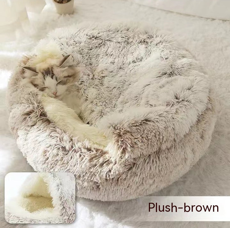 2 in 1 Dog and Cat Bed Pet Winter Bed round Plush Warm Bed House Soft Long Plush Pets Bed Pet Products