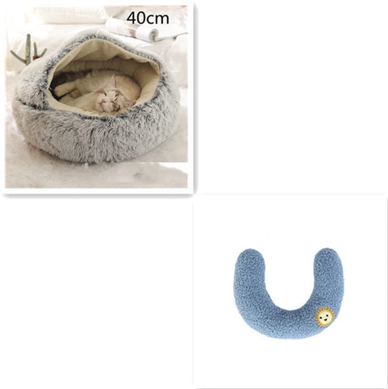 2 in 1 Dog and Cat Bed Pet Winter Bed round Plush Warm Bed House Soft Long Plush Pets Bed Pet Products